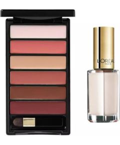 Set L'Oreal Paris: Color Riche La Palette Matte, Lip Palette, Nude, 6 g + Color Riche Le Vernis, Nail Polish, 961, Silky Fawn, 5 ml Dekoratīvā kosmētika