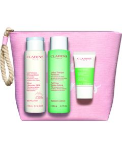 Set Clarins: Pure, Exfoliating Scrub, 15 ml + Velourse, Anti-Pollution, Cleansing Milk, For Face, 200 ml + Purifying, Alcohol-Free, Purifying, Tonic Lotion, For Face, 200 ml Dāvanu komplekti