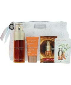 Set Clarins: Double, Anti-Ageing, Serum, For Face, 50 ml + Extra-Firming Energy, Anti-Wrinkle, Day, Cream, For Face, 15 ml + Double, Anti-Aging, Eye Serum, 7 pcs, 0.9 ml Dāvanu komplekti