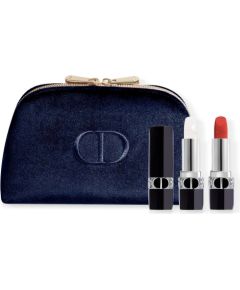 Set Christian Dior: Couture Colour, Velvet, Cream Lipstick, 720, Icone, Refillable, 3.5 ml + Couture Colour, Lip Balm, 000, Diornatural, Refill, 3.5 g + Textile Makeup Bag, Blue Kосметические средства