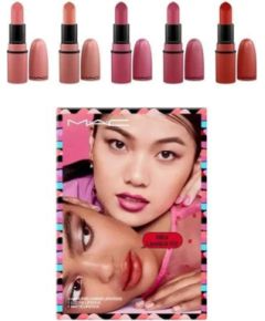 Mini Lipstick Kit Set MAC: Amplified, Matte, Cream Lipstick, You Can't Chili With Us, 1.8 g *Miniature + Amplified, Matte, Cream Lipstick, Double Date, 1.8 g *Miniature + Amplified, Matte, Cream Lipstick, Velvet Teddy, 1.8 g *Miniature + Amplified, Matte, Dekoratīvā kosmētika