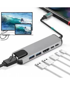 Gembird A-CM-COMBO5-06 USB Type-C 6-in-1 multi-port adapter (AF and Type-C Hub + HDMI + PD+LAN) Aдаптеры