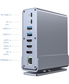 Gembird A-CF-COMBO15-01 USB Type-CF 15-in-1 multi-port adapter (USB hub AF-ports v.2x2 + v.3x3, Type-CF + HDMIx2 + DisplayPort + PD + card reader + GigaLAN + 3.5 mm audio), grey Adapteri