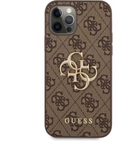 Guess PU 4G Metal Logo Case Aizsargapvalks priekš iPhone 12/12 Pro / brūns Neoriģinālie Maciņi