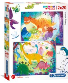 Set Duo, Clementoni, Supercolor, Funny Dinos, Puzzle, Unisex, 3+ years, 2 x 20 pcs Пазлы