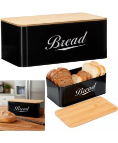 Springos Металлическая хлебница 33x18x14 см, закрытый контейнер для хлеба, бамбуковая доска, черная. Мебель для прихожей
