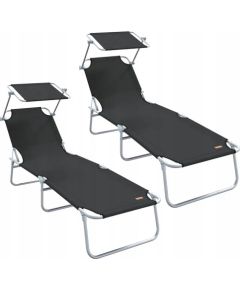 Vidaxl Składane Leżaki Słoneczne 2 szt. z Namiotem Czarnym, z Tkaniny Oxford 600D Lumarko! Шезлонги и пляжные стулья