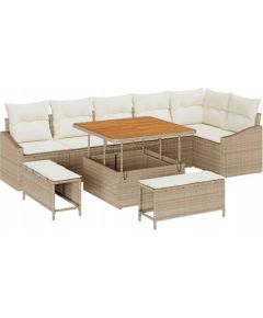 Vidaxl Zestaw Sof na Ogród z poduszką 9 pcs Beżowy Polirattan Lumarko! Dārza mēbeļu komplekti