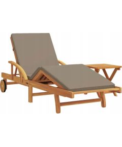 Vidaxl Leżak z poduszką i stołem w kolorze taupe, z litego drewna akacjowego Lumarko! Шезлонги и пляжные стулья