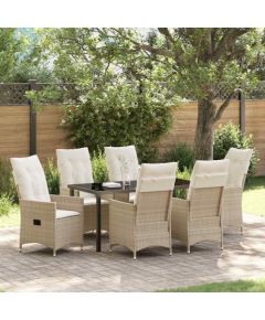 vidaXL Zestaw do jadalni w ogrodzie z poduszką 7 pcs Beżowy Polirattan Dārza mēbeļu komplekti