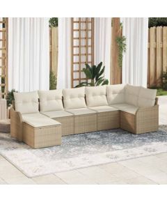 vidaXL Zestaw sofy ogrodowej 7 części z poduszkami w beżowym rattanie poliwęglanowym. Dārza mēbeļu komplekti