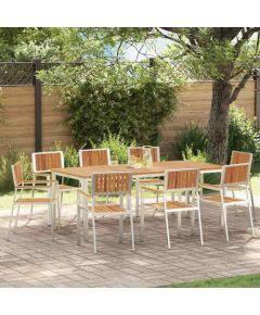 vidaXL Zestaw jadalniany na ogród, 9 części, z solidnego drewna akacjowego i stali nierdzewnej. Dārza mēbeļu komplekti