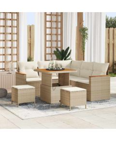 vidaXL Zestaw Sofy Ogrodowej 8 Części z Poduszkami Beżowy Polirattan, Akacja Dārza mēbeļu komplekti