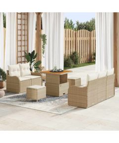 vidaXL 8-częściowy Zestaw Sofy Ogrodowej z Poduszkami - Beżowy Polirattan, Akacja. Dārza mēbeļu komplekti