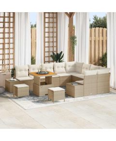 vidaXL Zestaw Sofy Ogrodowej 12 Części z Poduszkami, Beżowy, Poli Rattan, Akacja Dārza mēbeļu komplekti