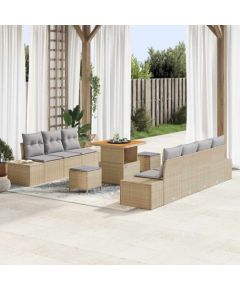 vidaXL 10-częściowy zestaw mebli ogrodowych z poduszkami w beżowym kolorze z polirattanu i akacji Dārza mēbeļu komplekti