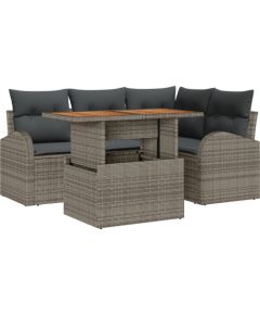 vidaXL Zestaw mebli ogrodowych 5-elementowy z poduszkami w szarym kolorze z polirattanu Dārza mēbeļu komplekti