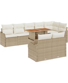 vidaXL Zestaw mebli ogrodowych w kolorze beżowym z technorattanu, składający się z 9 części i poduszek. Dārza mēbeļu komplekti