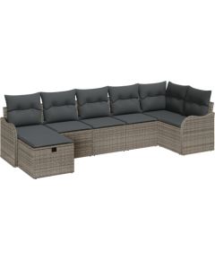 vidaXL Zestaw sof ogrodowych , 7 części, z poduszkami, szary polirattan Dārza mēbeļu komplekti