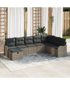 vidaXL Zestaw Sofy Ogrodowej 8 Części z Poduszkami w Szarym Kolorze i Polirattanu Dārza mēbeļu komplekti