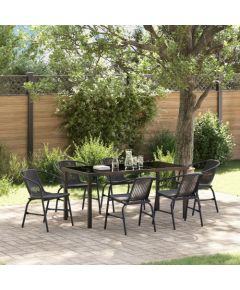 vidaXL Zestaw mebli ogrodowych w 7 części z czarnym rattanem Dārza mēbeļu komplekti