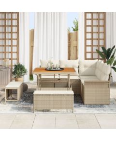 vidaXL Zestaw sof ogrodowych w kolorze beżowym z poduszkami, z akacjowego rattanu Dārza mēbeļu komplekti