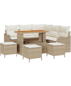 vidaXL Zestaw ogrodowy - 8 części, sofy z poduszkami w beżowym kolorze, polirattan oraz akacja Dārza mēbeļu komplekti