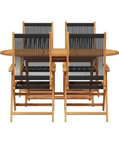 vidaXL Zestaw do jadalni ogrodowej - 5 części, czarny, z litego drewna akacjowego i polirattanu. Dārza mēbeļu komplekti