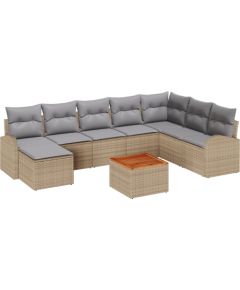 vidaXL Zestaw mebli ogrodowych 9 części z beżowymi poduszkami, poli rattan, akacja Dārza mēbeļu komplekti