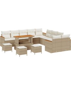 Zestaw Sof Ogrodowych vidaXL 14 Części z Poduszkami Beżowy Polirattan Akacja Dārza mēbeļu komplekti