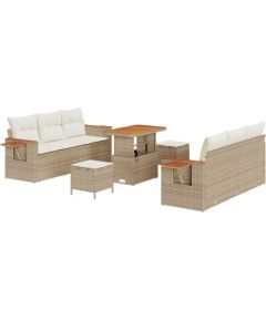 vidaXL 9-częściowy zestaw sofy ogrodowej z poduszkami, beżowy, polirattan, akacja Dārza mēbeļu komplekti