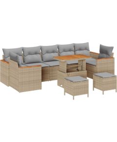 Zestaw ogrodowy vidaXL 10-elementowy z poduszkami Beżowy Rattan Poliester Akacja Dārza mēbeļu komplekti
