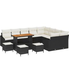 Zestaw 12-elementowy vidaXL z poduszkami czarny poli rattan akacja Dārza mēbeļu komplekti