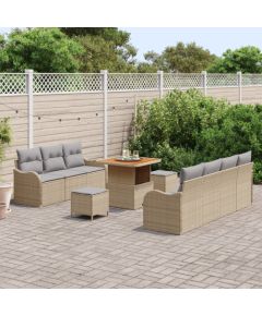 vidaXL 10-częściowy zestaw ogrodowy z poduszkami w beżowym polirattanie i akacji Dārza mēbeļu komplekti