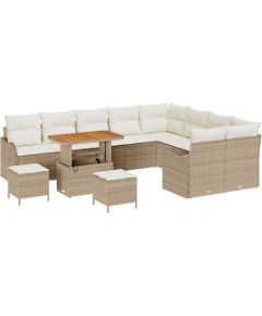 Zestaw 12-częściowej sofy ogrodowej vidaXL z poduszkami Beżowy Polirattan Akacja Dārza mēbeļu komplekti