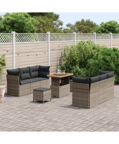 vidaXL 9-Częściowy Zestaw Sof Ogrodowych z Poduszkami Szary Polirattan Akacja Dārza mēbeļu komplekti