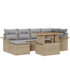 Vidaxl Zestaw 7 częściowy z poduszkami ogrodowymi Beżowy polirattan Dārza mēbeļu komplekti
