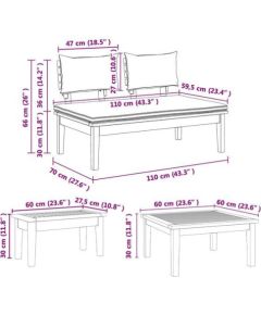 vidaXL Zestaw Ławka Ogrodowa 3 pcs Brązowy i Kremowy Dla 2 osób mały Dārza mēbeļu komplekti