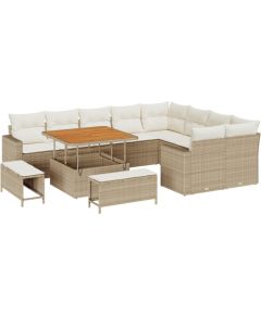 vidaXL 12-częściowy Zestaw Sof Ogrodowych z Poduszkami Beżowy Rattan Akacja Dārza mēbeļu komplekti
