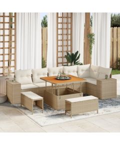 Zestaw Sof Ogrodowych vidaXL 9 elementowy z poduszkami Beżowy Polirattan Akacja Dārza mēbeļu komplekti