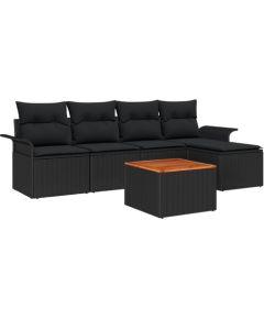 vidaXL 6-częściowy zestaw sof ogrodowych z poduszkami czarny poli rattan akacja Dārza mēbeļu komplekti
