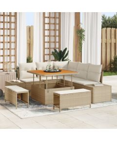 vidaXL 8-częściowy zestaw sofy ogrodowej z poduszkami Beżowy Polirattan Akacja Dārza mēbeļu komplekti