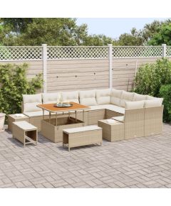 vidaXL 12 Częściowy Zestaw Sof Ogrodowych z Poduszkami Beżowy Poli Rattan Akacja Dārza mēbeļu komplekti