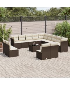 vidaXL 14-cz. zestaw mebli ogrodowych z poduszkami, brązowy polirattan Dārza mēbeļu komplekti