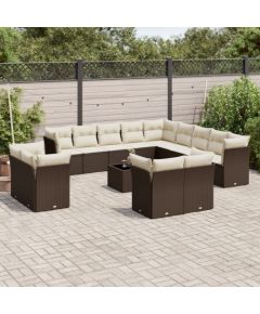 vidaXL 14-cz. zestaw mebli ogrodowych z poduszkami, brązowy polirattan Dārza mēbeļu komplekti