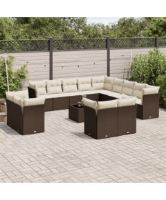 vidaXL 14-cz. zestaw mebli ogrodowych z poduszkami, brązowy polirattan Dārza mēbeļu komplekti