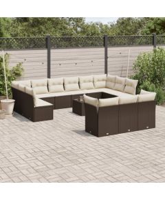 vidaXL 14-cz. zestaw mebli ogrodowych z poduszkami, brązowy polirattan Dārza mēbeļu komplekti