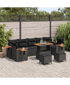 Zestaw Sofy Ogrodowej vidaXL 10 elementów z poduszkami Czarny Polirattan Akacja Dārza mēbeļu komplekti