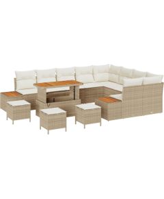 vidaXL Zestaw sof ogrodowych 13-częściowy z poduszkami Beżowy Rattan Akacja Dārza mēbeļu komplekti
