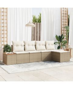 Zestaw 5-częściowy sofy ogrodowej vidaXL z poduszkami w beżowym poli rattanowym Dārza mēbeļu komplekti